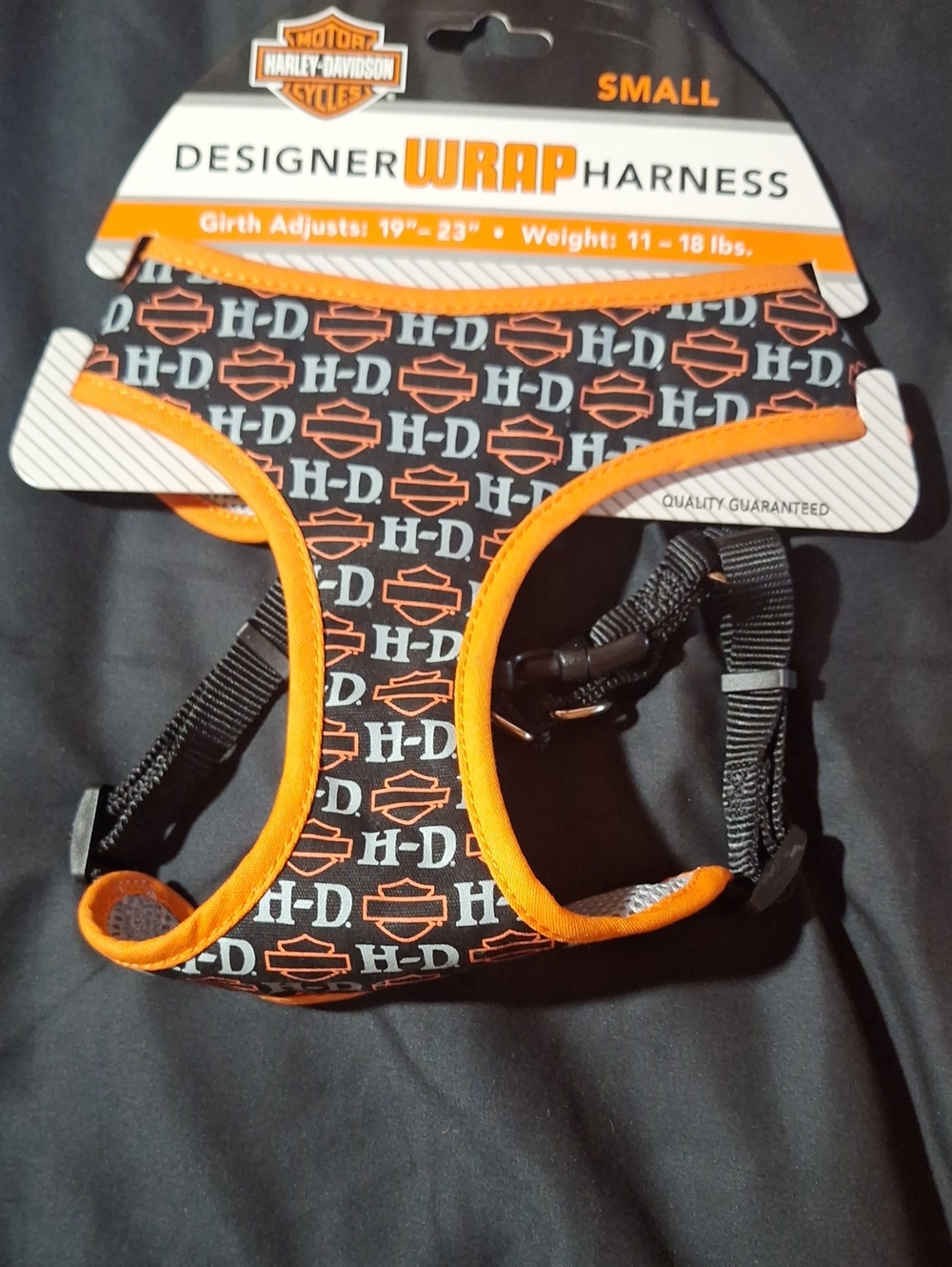 NWT Harley-Davidson Dog Harness in Black & Orange with Logo Print
